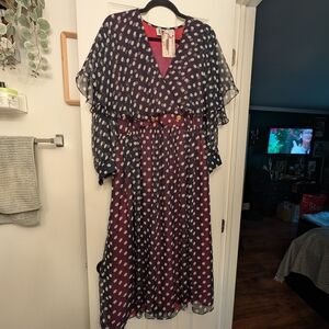 Polka Dot Chiffon Dress with Belt